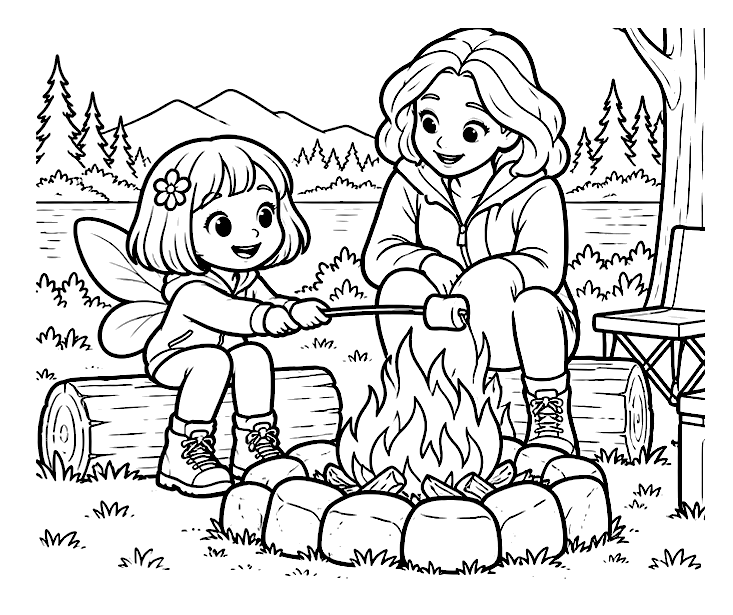 A supervised campfire treat colouring page