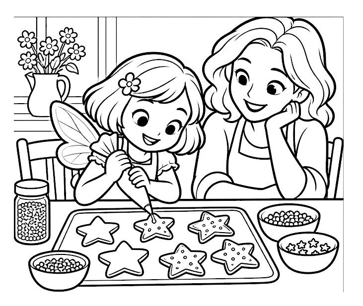 Decorating star treats colouring page