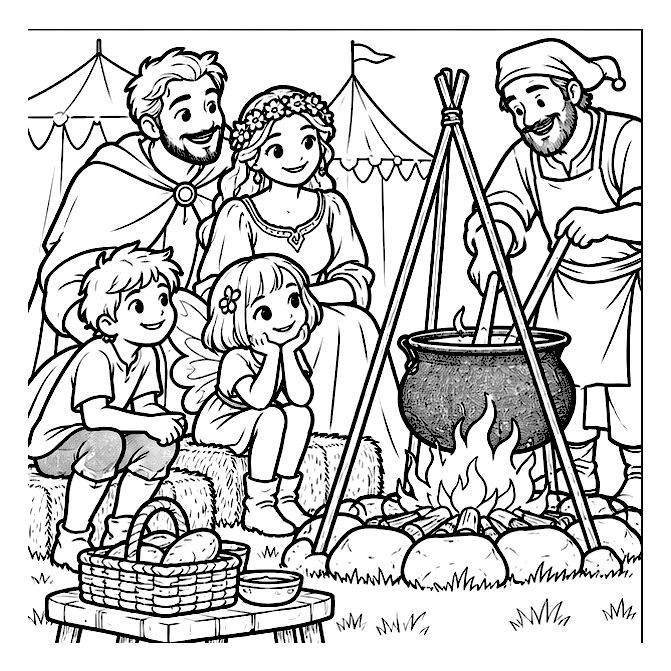 Watching the faire cook colouring page