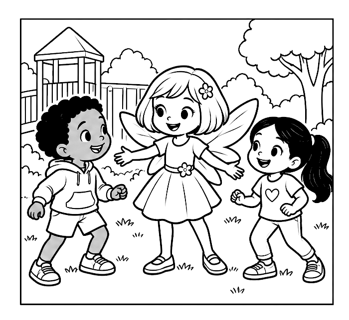 Inviting friends to play colouring-page preview