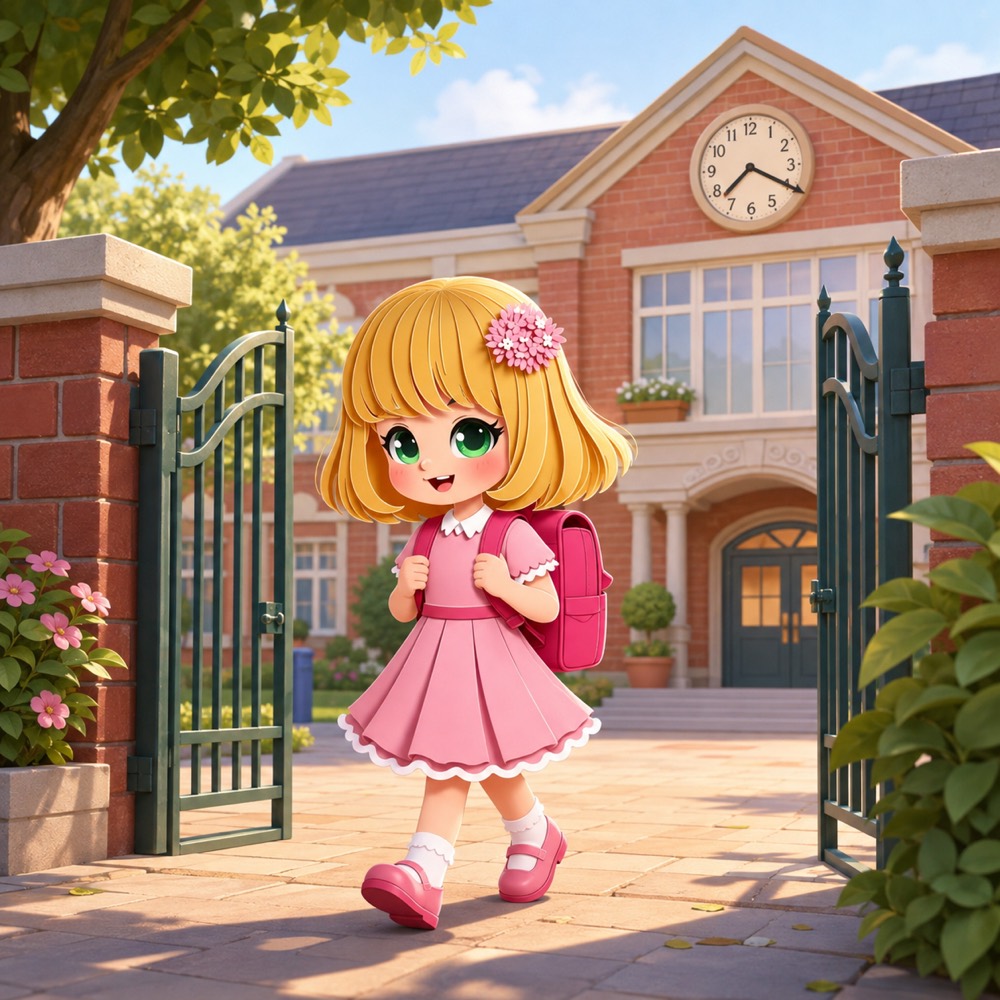 Ellie arriving early at the school gates